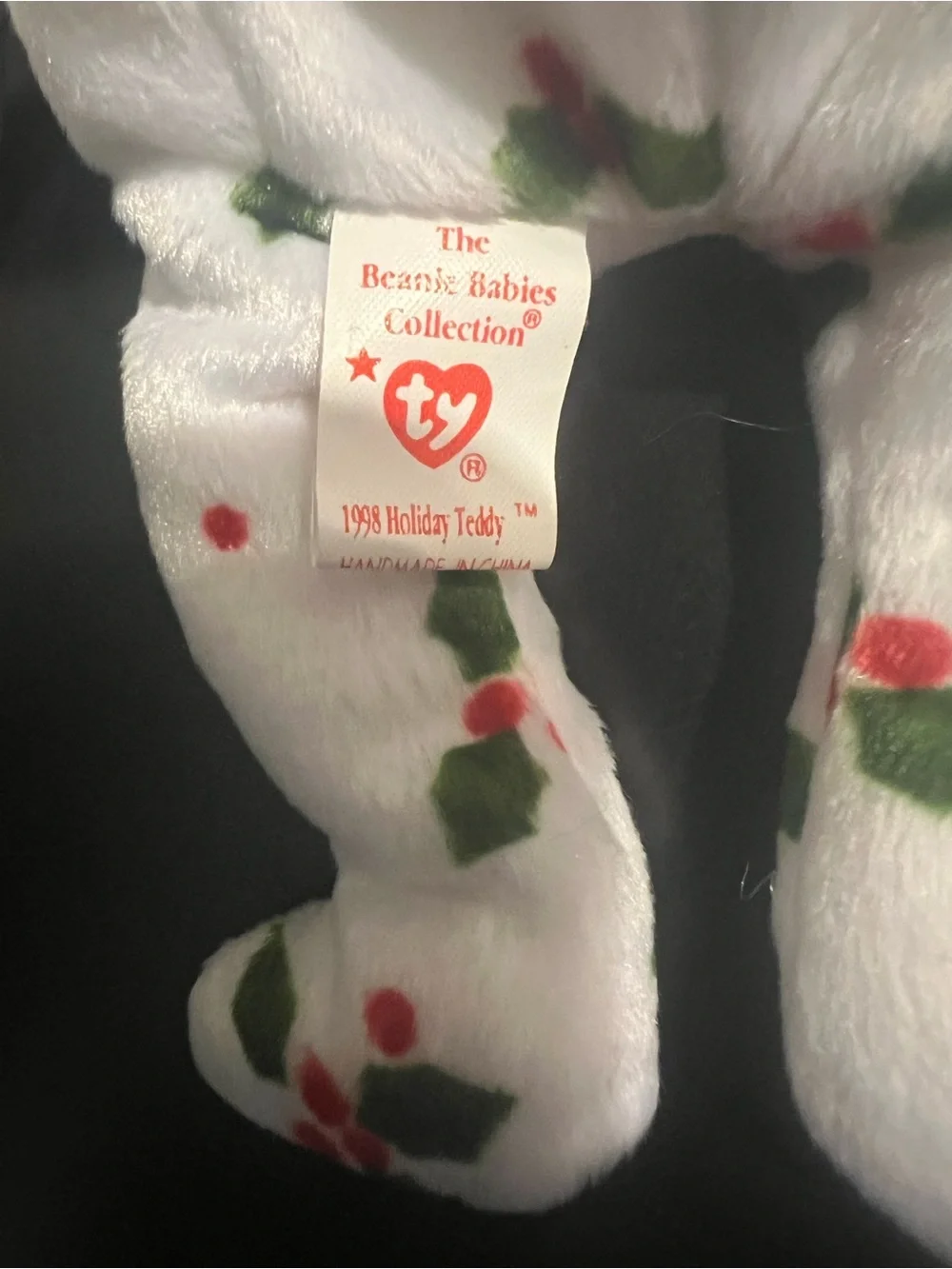 Ty Holiday Beanie Bear with Red & Green Holly Pattern